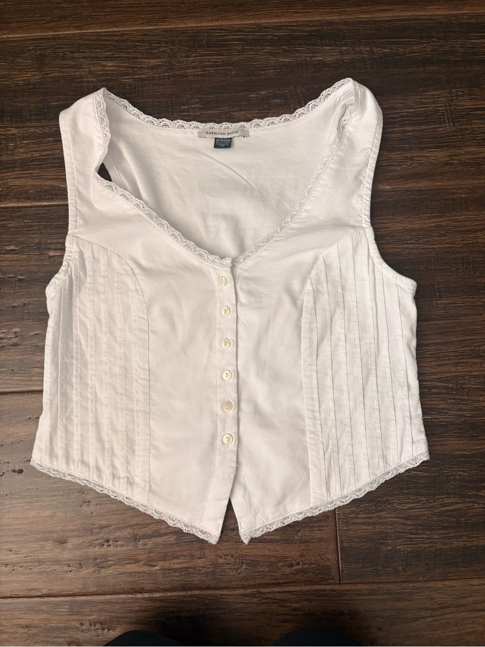 American Eagle Outfitters White Lace-Trim Button Tank